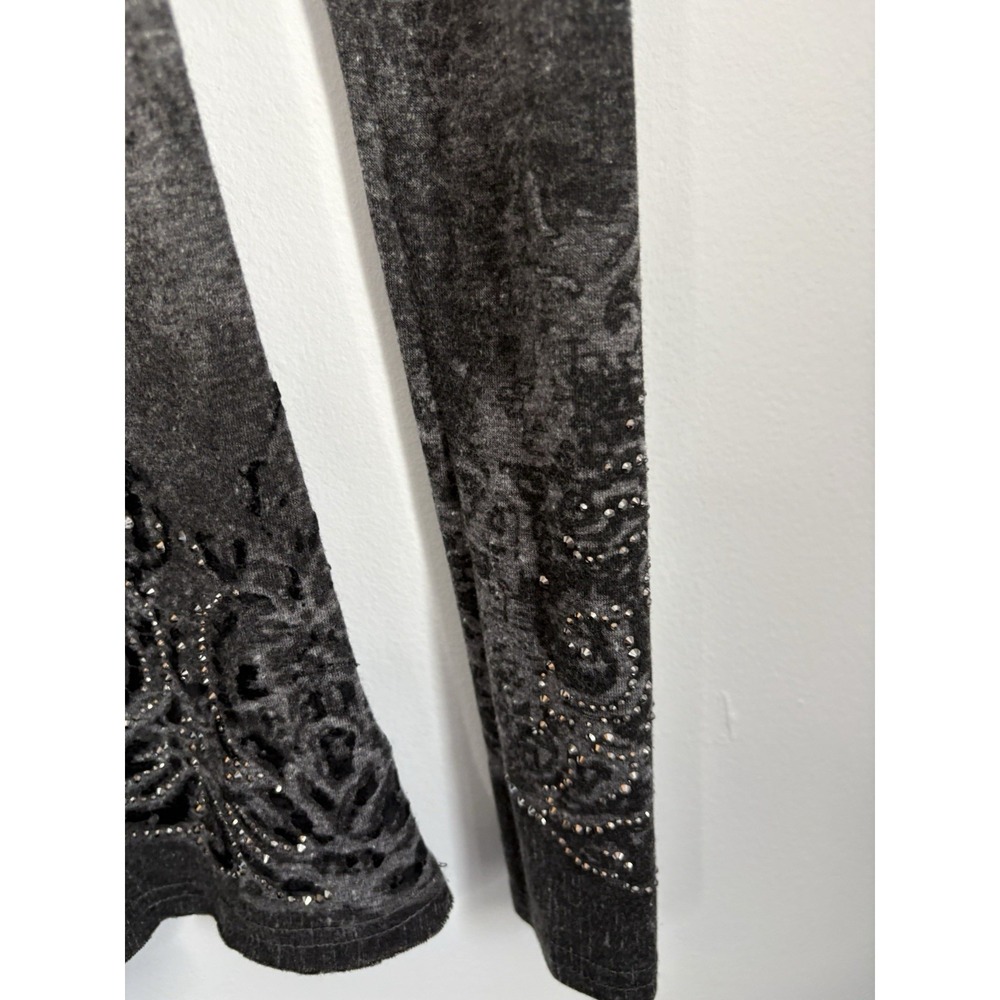 Miss Me Y2K Velvet Burnout Top Size Large Black Long Sleeve Rhinestones Distress - Picture 3 of 8
